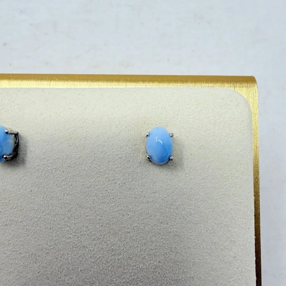Shop LC Blue Larimar Oval Stud Earrings in Platinum Overlay Sterling Silver 5319